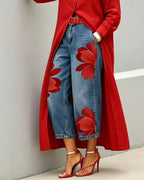 Vyla™ Floral Loose-fitting Casual Pockets Wide-leg Jeans