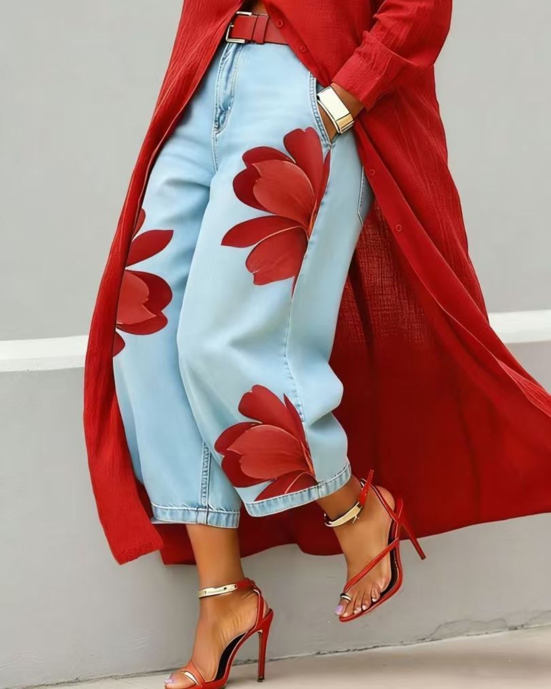 Vyla™ Floral Loose-fitting Casual Pockets Wide-leg Jeans