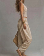 Vyla™ Casual Backless Craft Halter Closure Wide Leg Pants Set