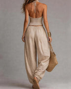 Vyla™ Casual Backless Craft Halter Closure Wide Leg Pants Set