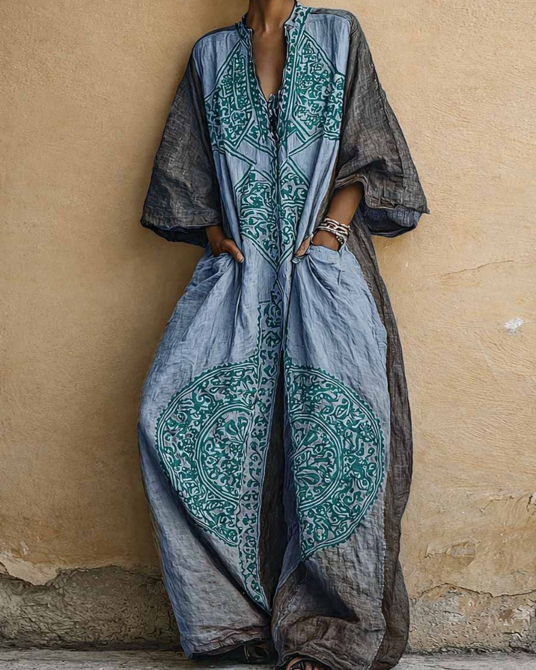 Vyla™ Loose Sleeves Ethnic Printed V-Neck Jumpsuits