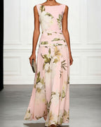 Vyla™ Floral Boat Neck Flowy A-Line Maxi Dress