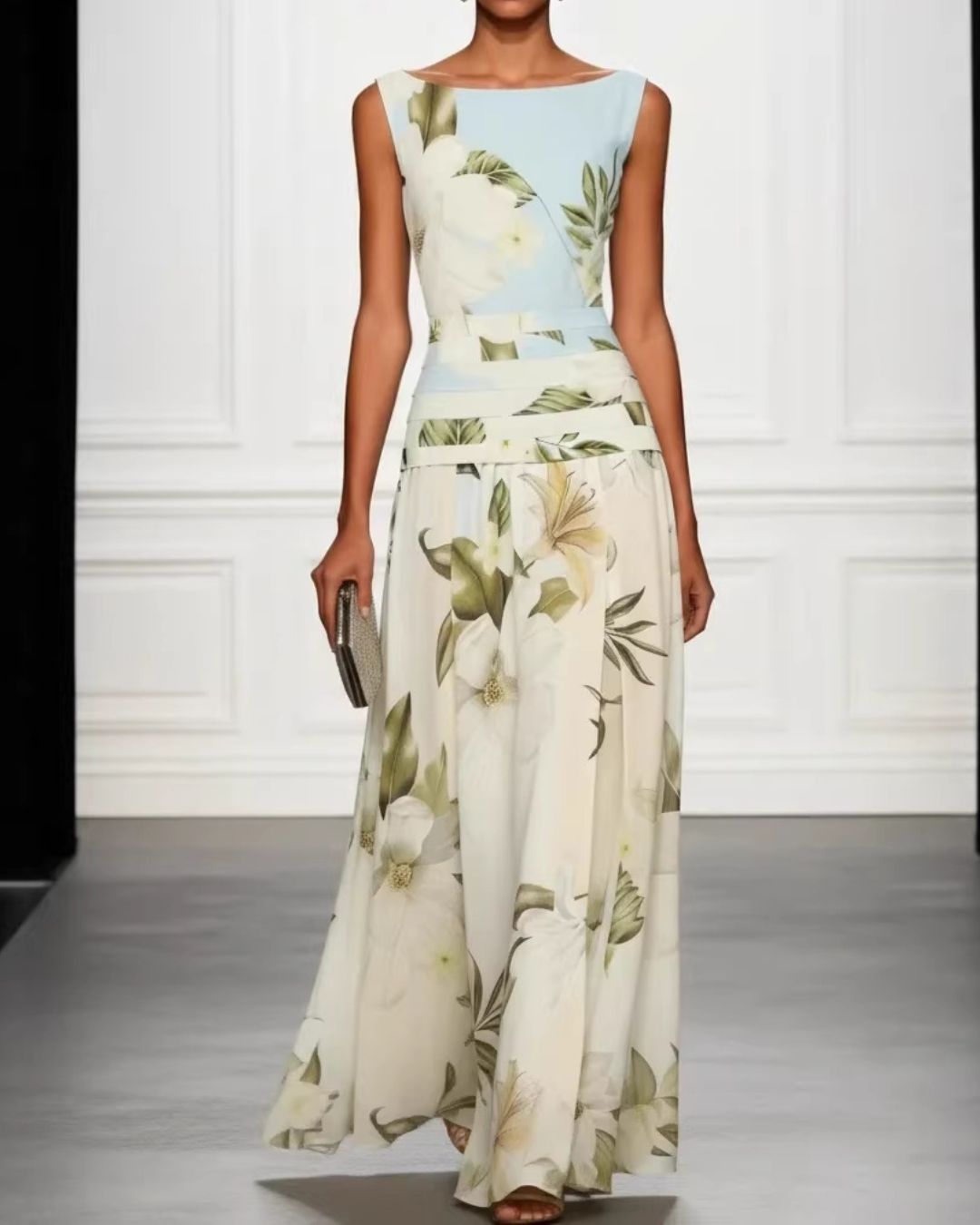 Vyla™ Floral Boat Neck Flowy A-Line Maxi Dress