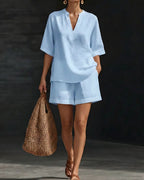Vyla™ Effortless V-Neck Shirt and Shorts Set