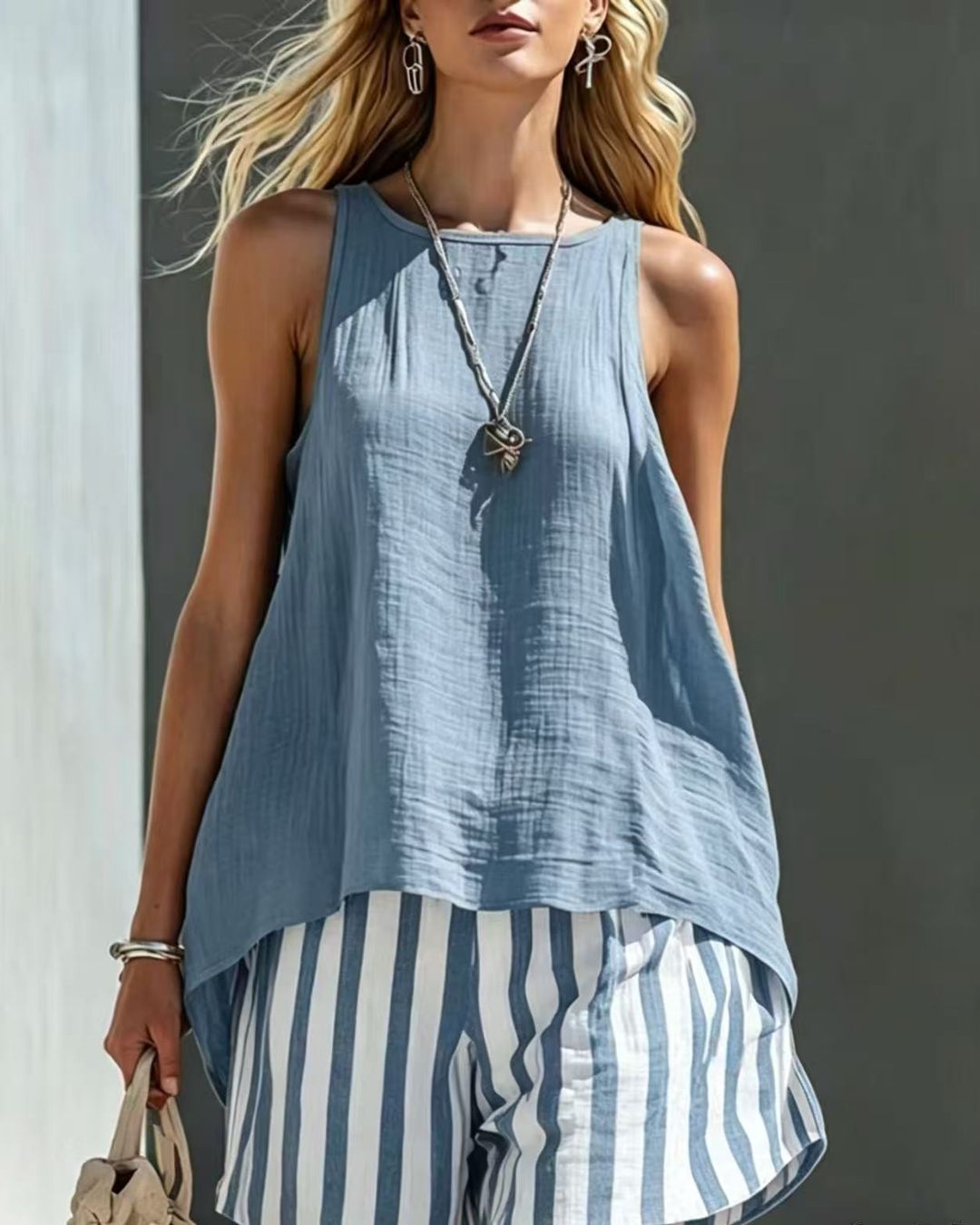 Vyla™ Flared Tank Top and Striped Shorts Set