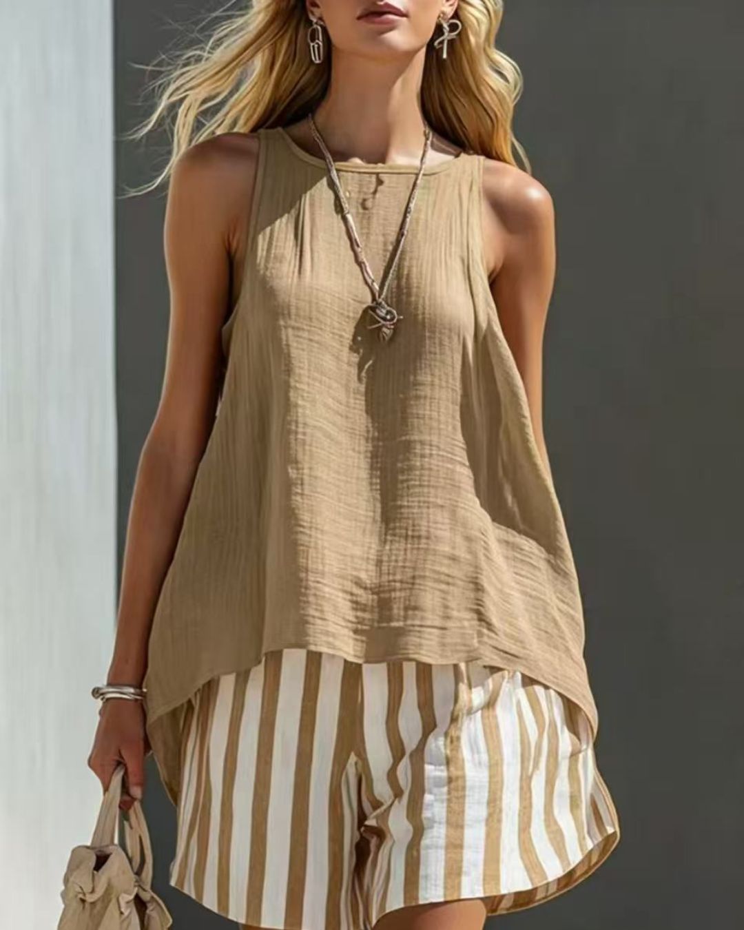 Vyla™ Flared Tank Top and Striped Shorts Set