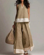 Vyla™ Boho Oasis Set Deep V-Neck Sleeveless Top Palazzo Pants Resort Wear