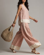 Vyla™ Boho Oasis Set Deep V-Neck Sleeveless Top Palazzo Pants Resort Wear
