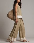 Vyla™ Boho Oasis Set Deep V-Neck Sleeveless Top Palazzo Pants Resort Wear