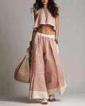 Vyla™ Boho Plunging V-Neck Crop Top and Wide Leg Pants Set