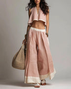 Vyla™ Boho Plunging V-Neck Crop Top and Wide Leg Pants Set