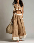 Vyla™ Boho Plunging V-Neck Crop Top and Wide Leg Pants Set