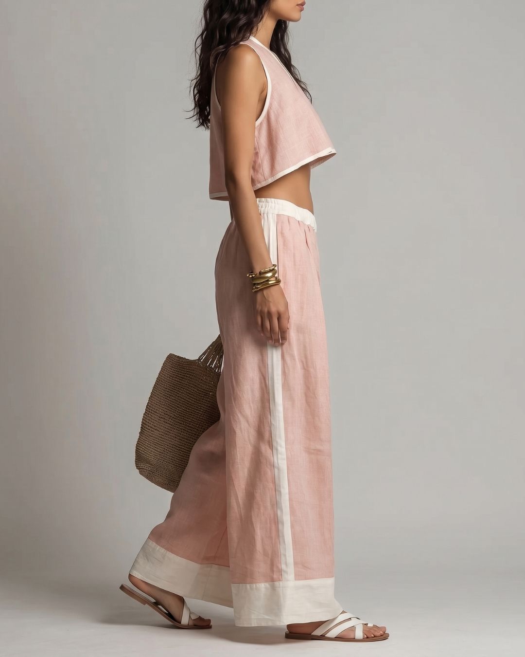 Vyla™ Boho Plunging V-Neck Crop Top and Wide Leg Pants Set
