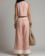 Vyla™ Boho Plunging V-Neck Crop Top and Wide Leg Pants Set