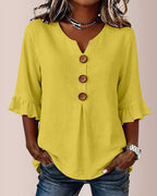 Vyla™ V-Neck Cotton Linen Button-Down Blouse