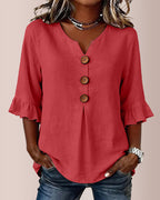 Vyla™ V-Neck Cotton Linen Button-Down Blouse