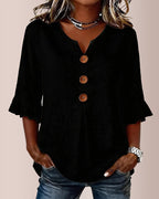 Vyla™ V-Neck Cotton Linen Button-Down Blouse