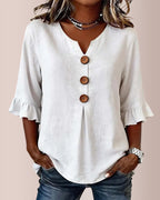 Vyla™ V-Neck Cotton Linen Button-Down Blouse