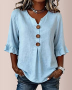 Vyla™ V-Neck Cotton Linen Button-Down Blouse