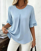 Vyla™ Ruffle Short Sleeve Pleated Blouse Summer Loose T-Shirt Top
