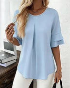 Vyla™ Ruffle Short Sleeve Pleated Blouse Summer Loose T-Shirt Top