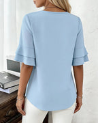 Vyla™ Ruffle Short Sleeve Pleated Blouse Summer Loose T-Shirt Top