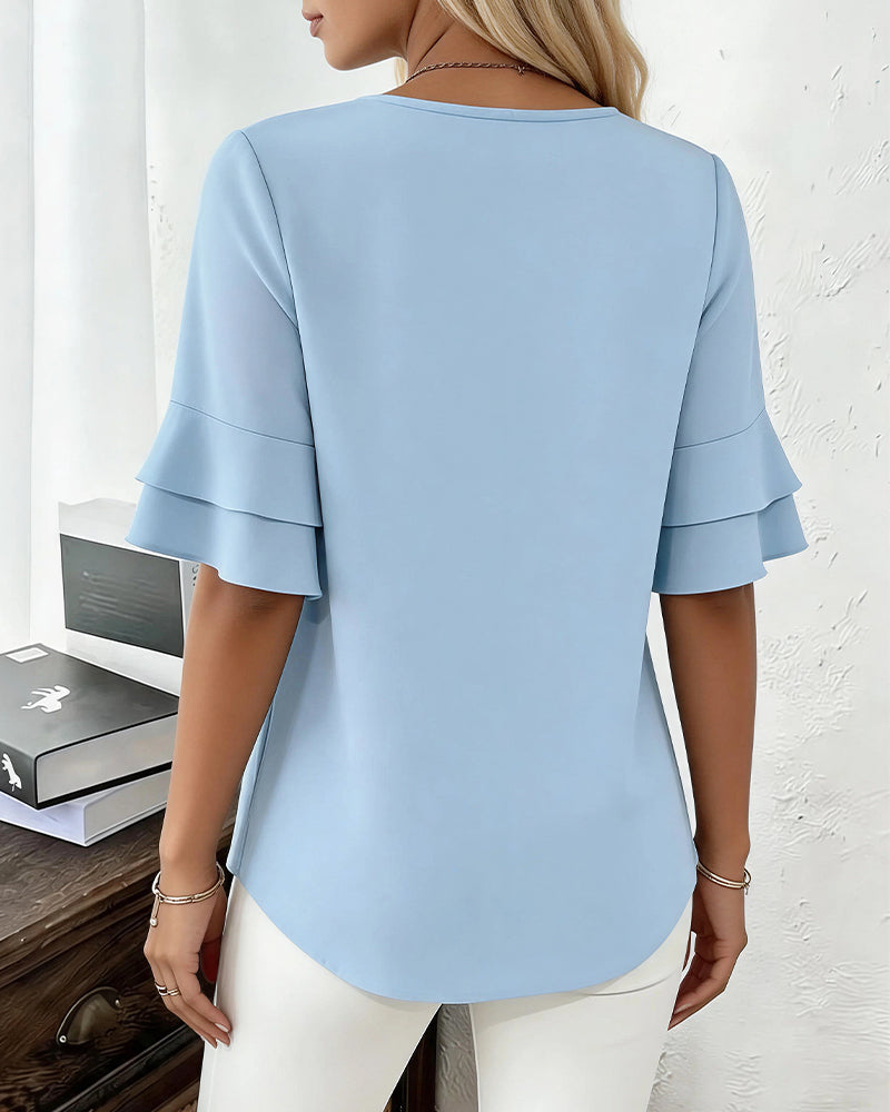Vyla™ Ruffle Short Sleeve Pleated Blouse Summer Loose T-Shirt Top