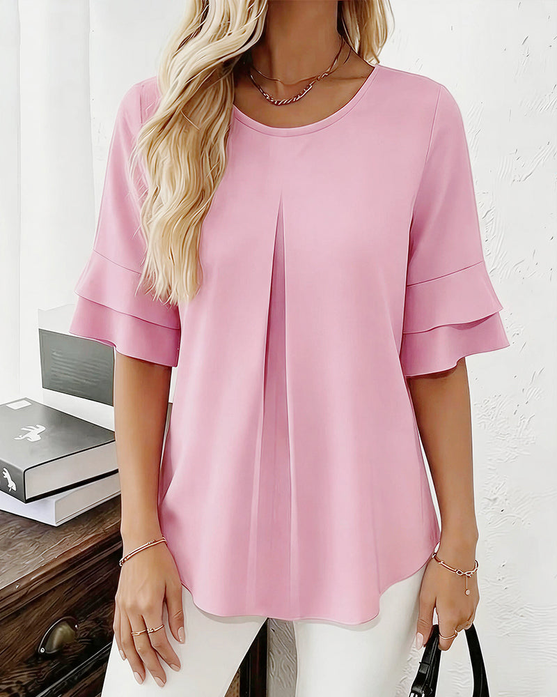 Vyla™ Ruffle Short Sleeve Pleated Blouse Summer Loose T-Shirt Top
