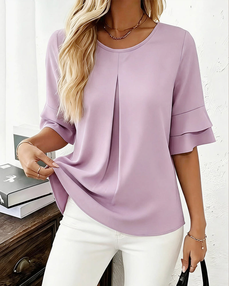 Vyla™ Ruffle Short Sleeve Pleated Blouse Summer Loose T-Shirt Top