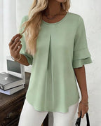 Vyla™ Ruffle Short Sleeve Pleated Blouse Summer Loose T-Shirt Top
