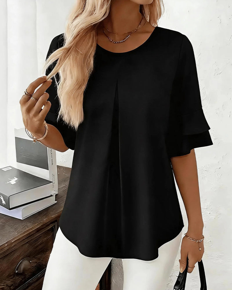 Vyla™ Ruffle Short Sleeve Pleated Blouse Summer Loose T-Shirt Top