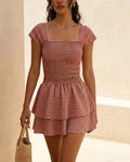 Vyla™ French Pastoral Gingham Smocked Ruffle Mini Dress