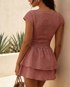 Vyla™ French Pastoral Gingham Smocked Ruffle Mini Dress