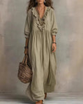 Vyla™ Boho V-Neck Ruffle Striped Maxi Dress