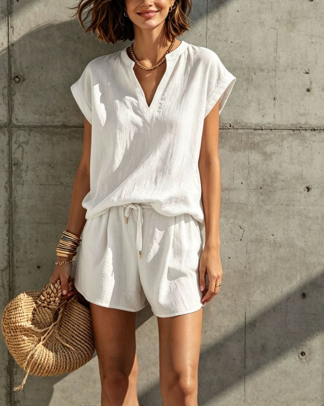 Vyla™ Casual V-Neck Shirt and Shorts Set