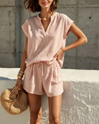 Vyla™ Casual V-Neck Shirt and Shorts Set