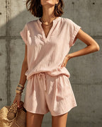 Vyla™ Casual V-Neck Shirt and Shorts Set
