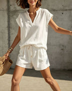 Vyla™ Casual V-Neck Shirt and Shorts Set
