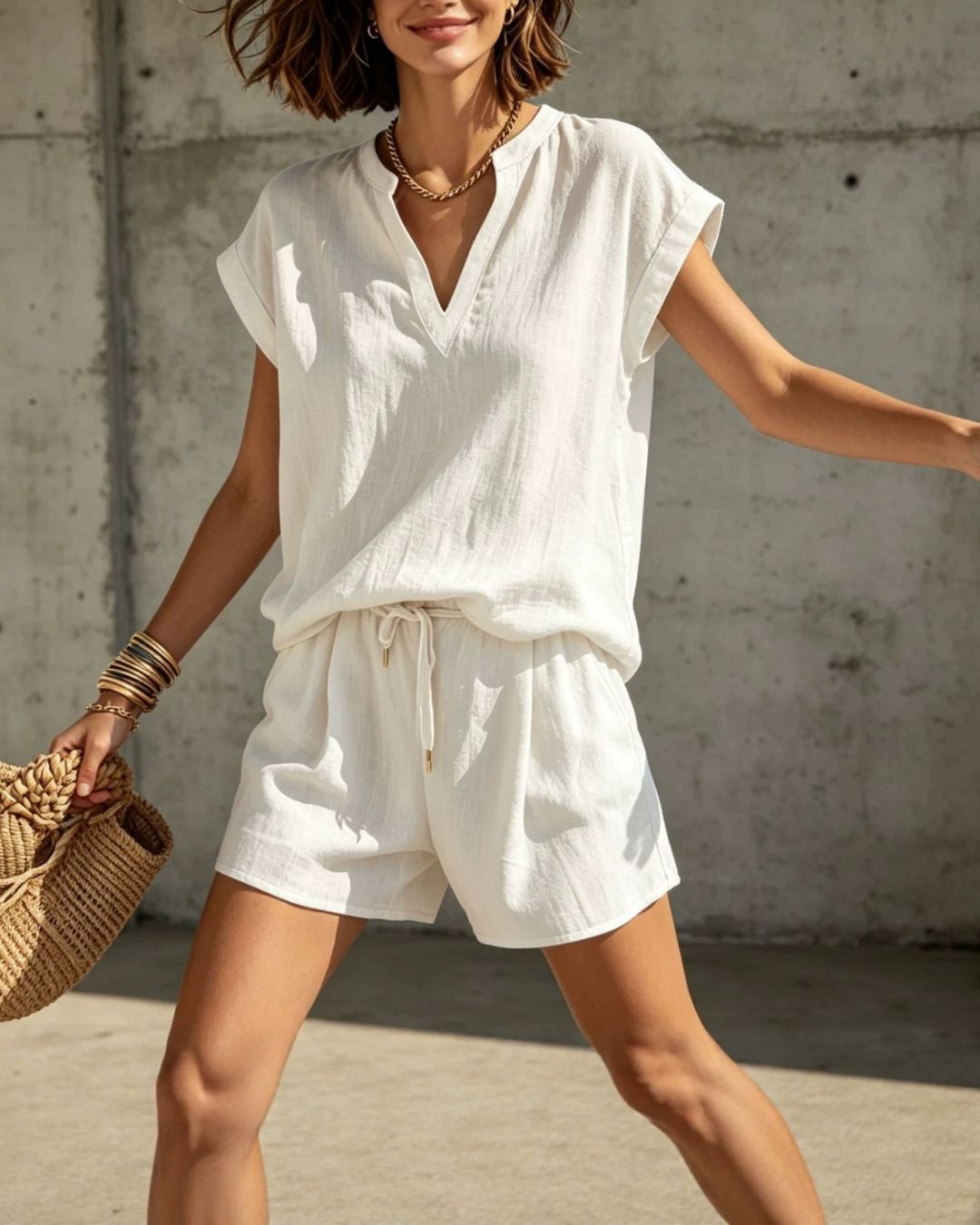 Vyla™ Casual V-Neck Shirt and Shorts Set
