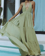 Vyla™ Halter Tiered Voile with Tassel Straps Maxi Dress
