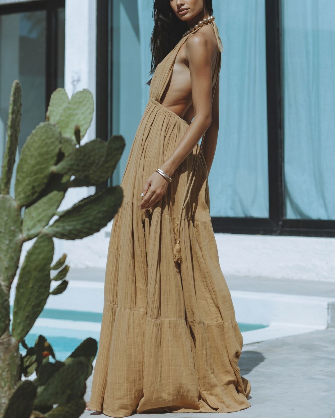 Vyla™ Halter Tiered Voile with Tassel Straps Maxi Dress