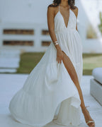 Vyla™ Halter Tiered Voile with Tassel Straps Maxi Dress