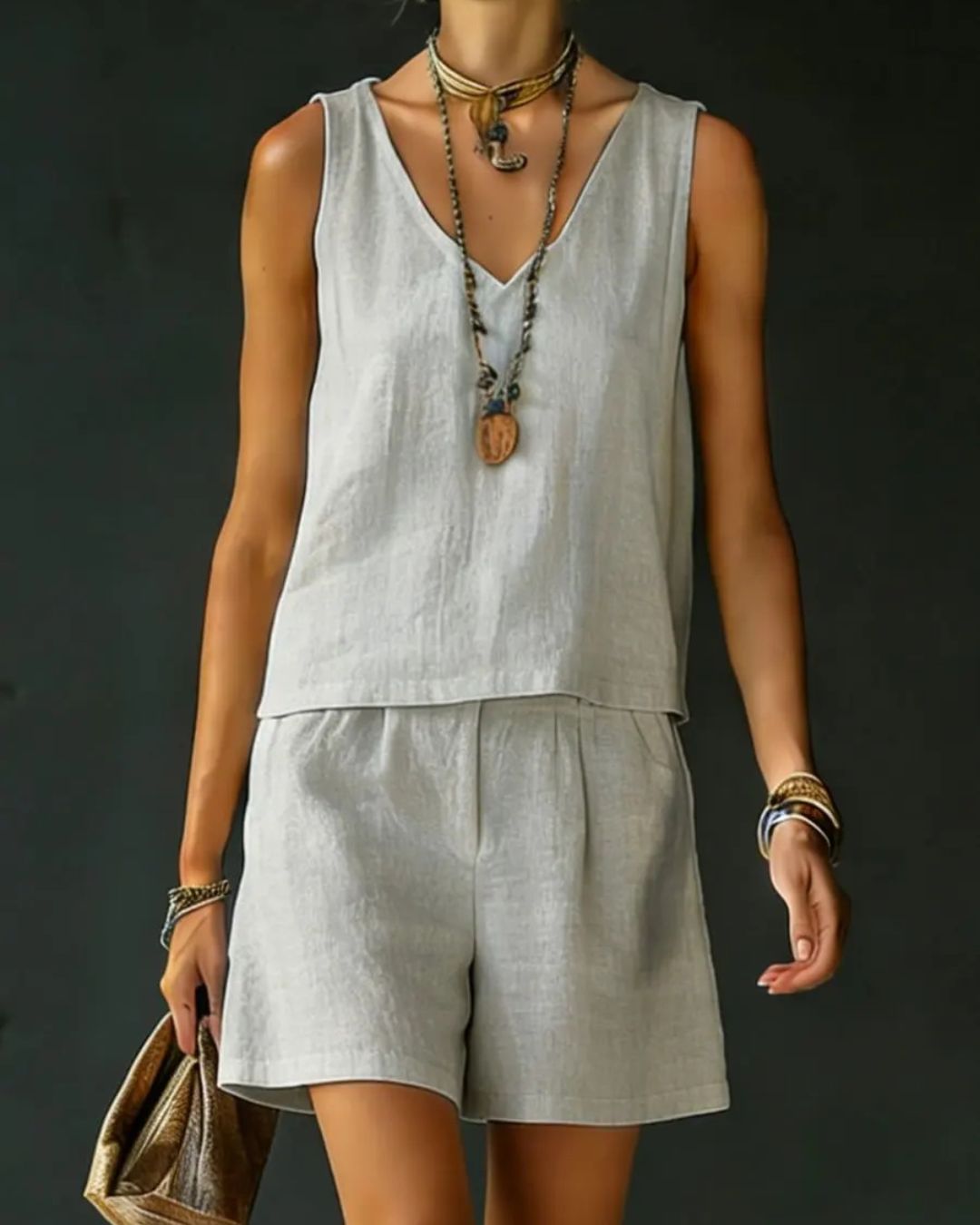 Vyla™ Sage Relaxed Shirt Drawstring Shorts Set