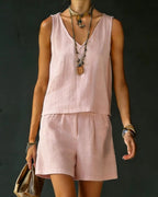 Vyla™ Sage Relaxed Shirt Drawstring Shorts Set