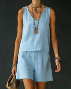 Vyla™ Sage Relaxed Shirt Drawstring Shorts Set