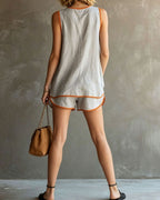 Vyla™ Nautical Sporty V-neck Top And Shorts Set