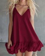 Vyla™ Elegant V-Neck Sleeveless Bubble Hem Mini Dress