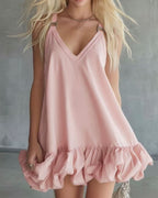 Vyla™ Elegant V-Neck Sleeveless Bubble Hem Mini Dress