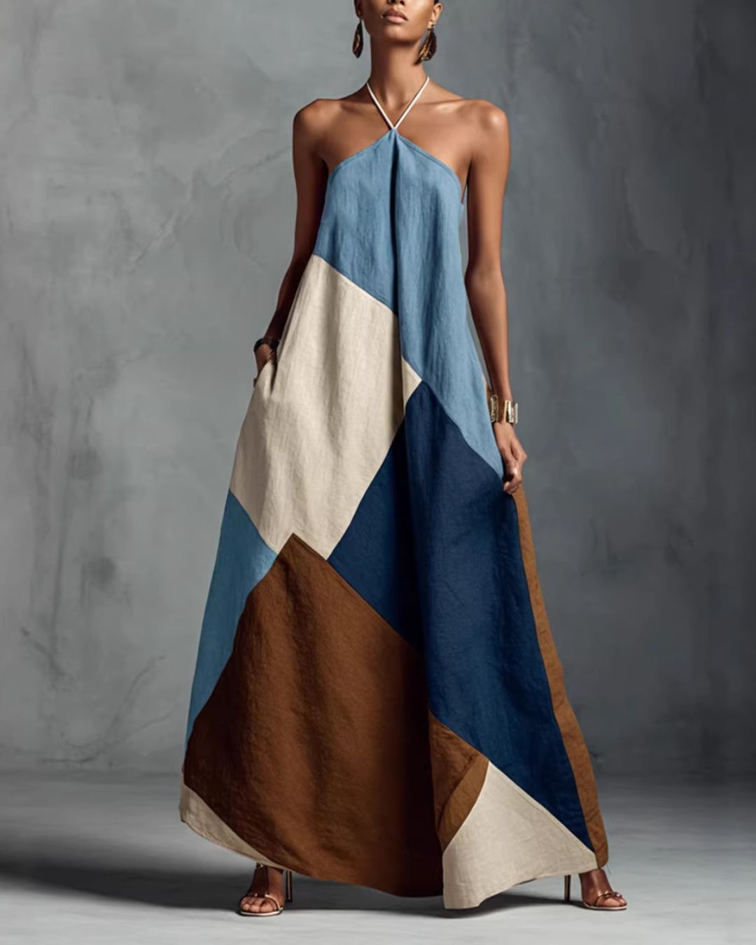 Vyla™ Boho Patchwork Halter Maxi Dress