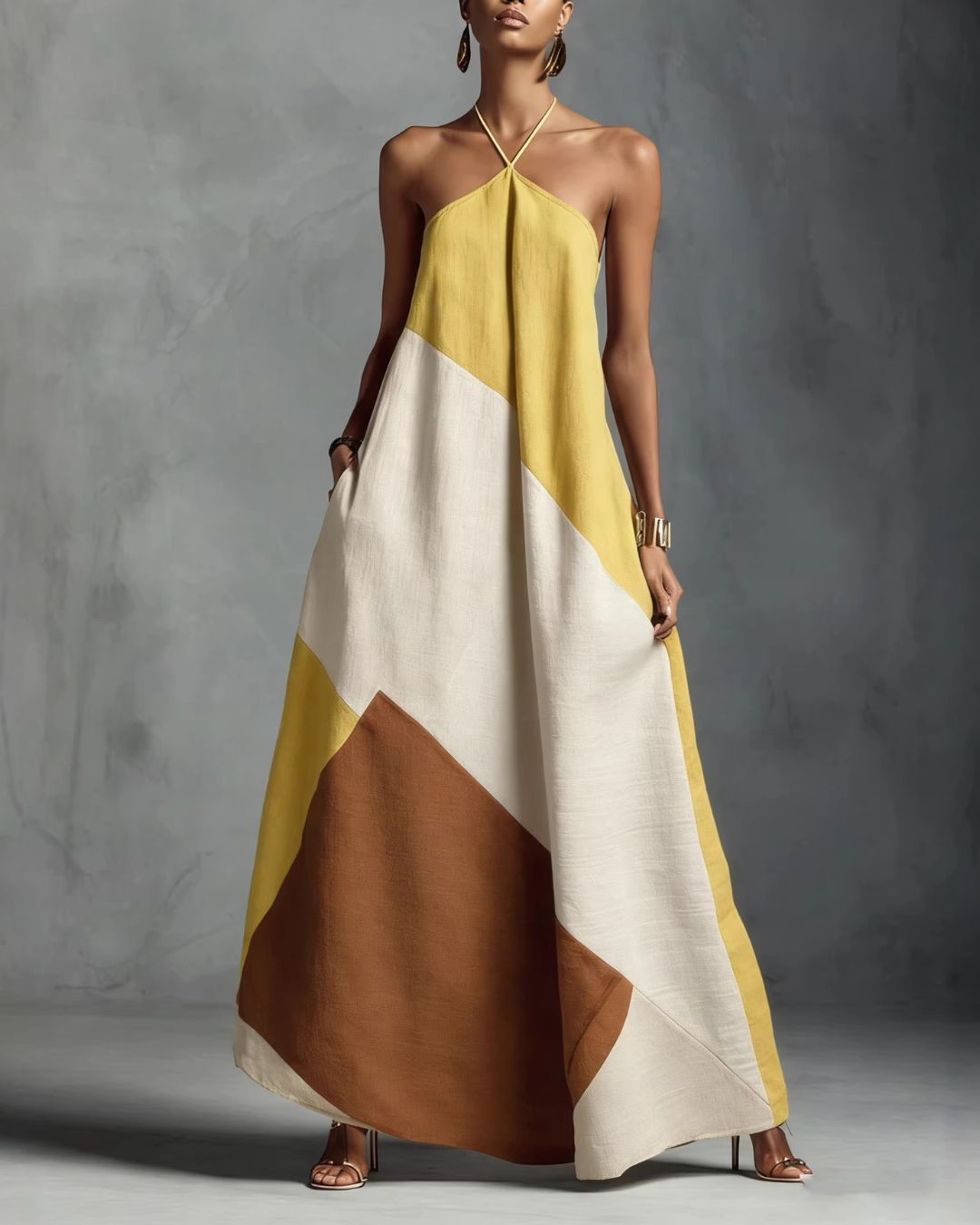 Vyla™ Boho Patchwork Halter Maxi Dress